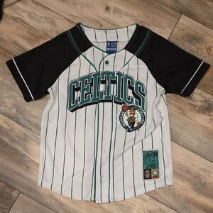 Kids Celtics Striped Baseball Jersey - Black and White